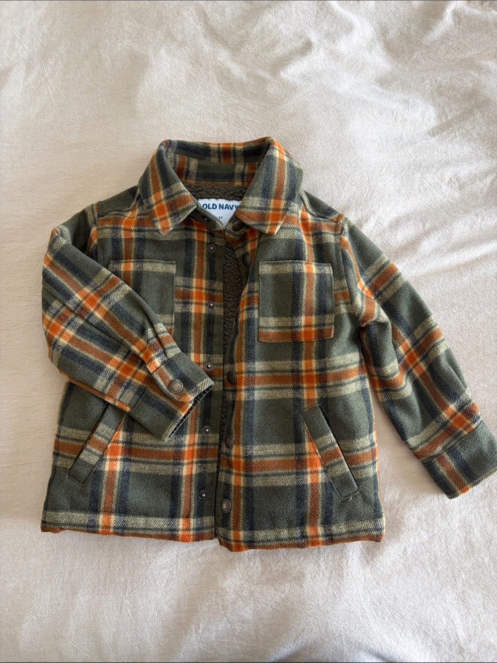 Old Navy Olive Green & Orange Plaid Kids Jacket